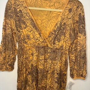 Ella Moss Floral Blouse - Mustard and Black